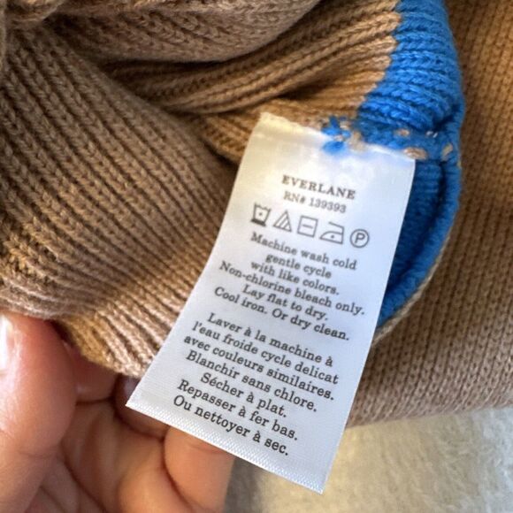 Everlane Lace Up Smock Sweater Chestnut Blue Stripe Organic Cotton Wool Sz L - Picture 9 of 10